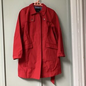 TALBOTS Trench Coat Women’s Size 4  Lined Hip Length Jacket Red Tie Waisted